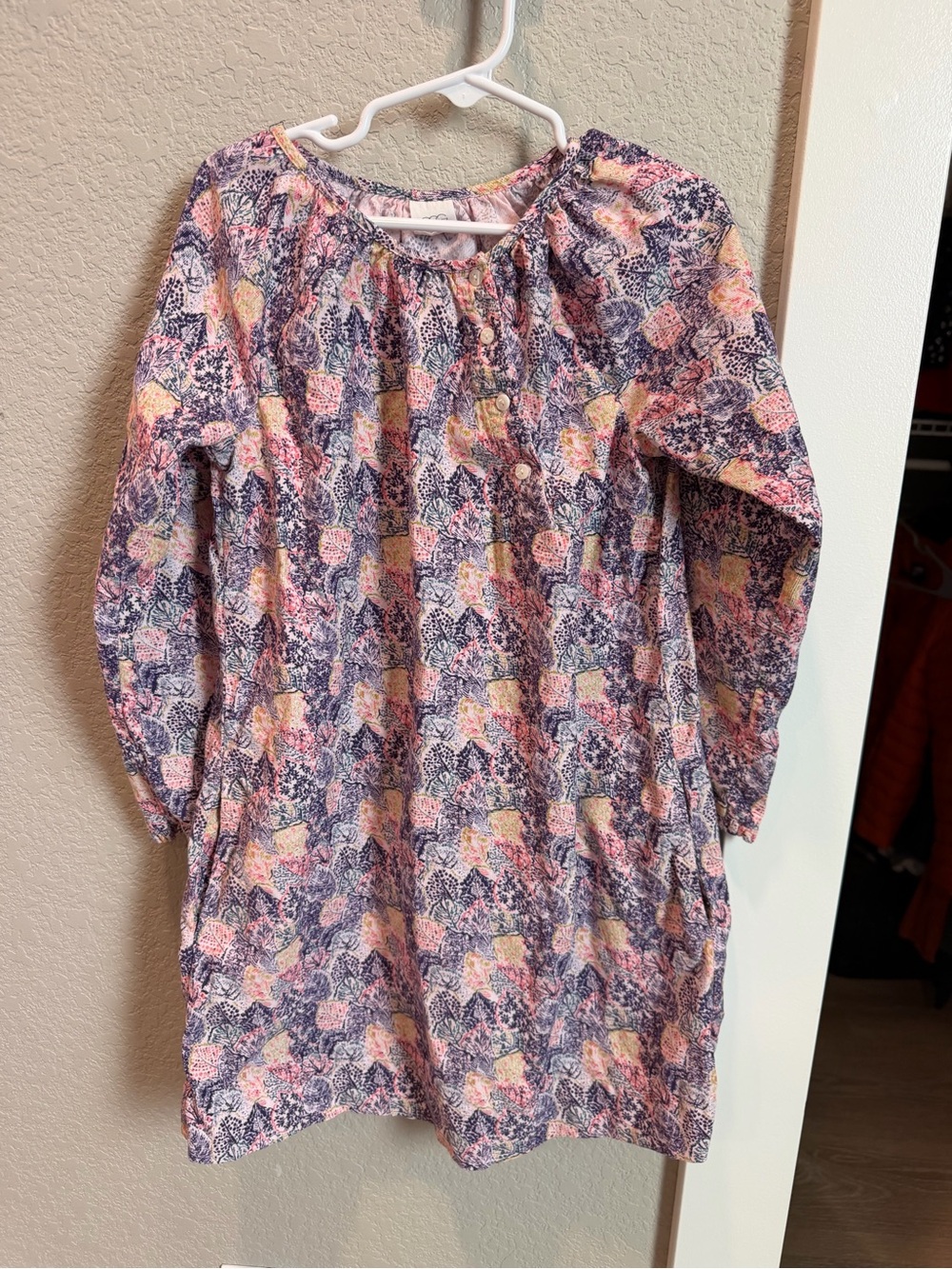 Girls' Floral Long Sleeve corduroy Dress - Pink & Purple